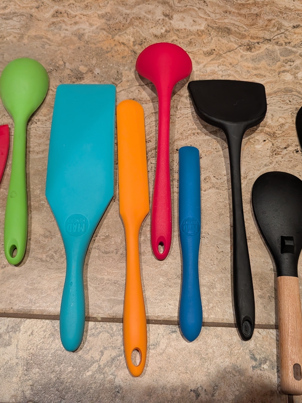 Bright Silicone Cooking Utensils Blue, Orange, Red, Green, Black (Mixed brands)